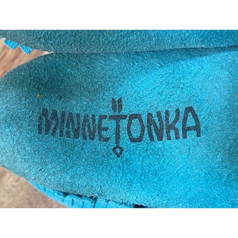 Minnetonka Riley Moccasins Fringe Suede 6 Toddler Turquoise  1166